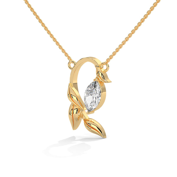 marquise cut Lab Grown Diamond Leaf Gold Pendant Chain