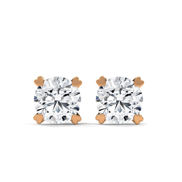 Round Prong Elegance Lab Grown Diamond Gold Stud Earrings