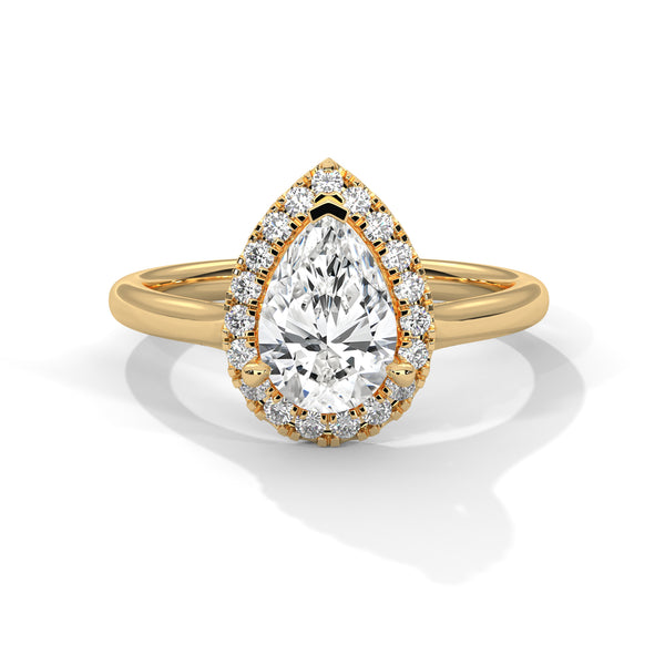 Pear Halo Lab Grown Diamond Gold Ring with Micro Pave Accent Stone