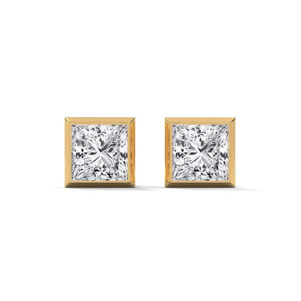 Princess Perfection Lab Grown Diamond Gold Bezel Stud Earrings