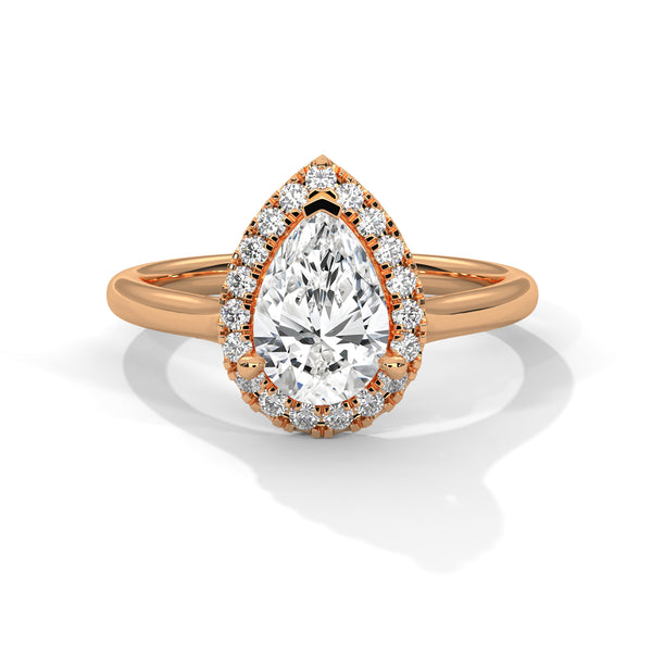 Pear Halo Lab Grown Diamond Gold Ring with Micro Pave Accent Stone