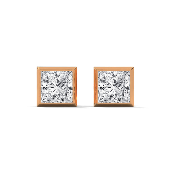 Princess Perfection Lab Grown Diamond Gold Bezel Stud Earrings