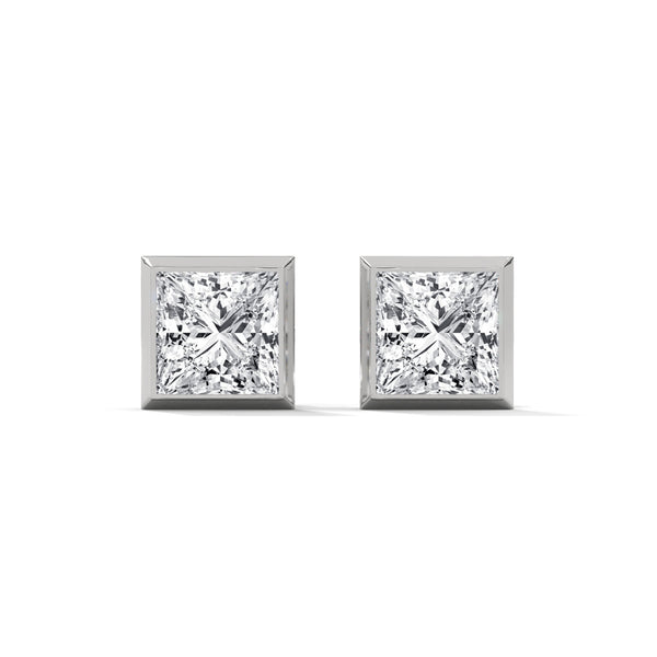 Princess Perfection Lab Grown Diamond Gold Bezel Stud Earrings