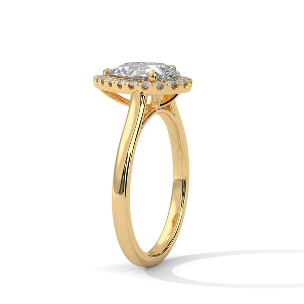 Pear Halo Lab Grown Diamond Gold Ring with Micro Pave Accent Stone