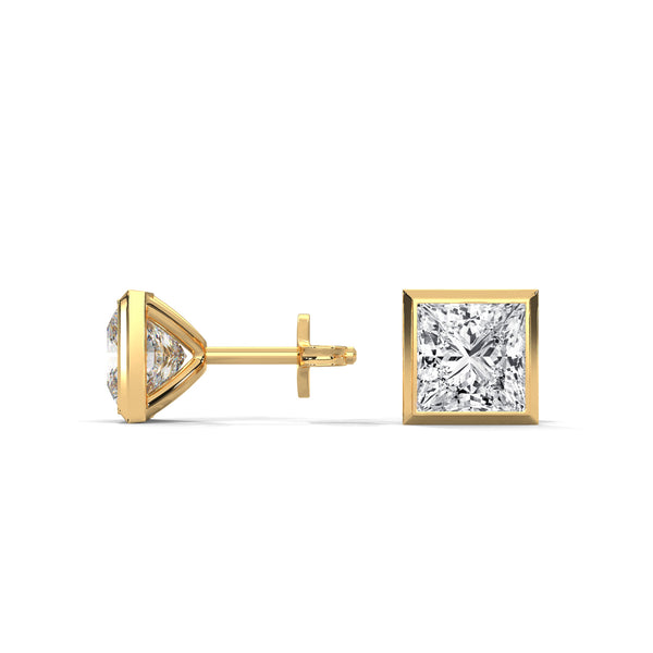 Princess Perfection Lab Grown Diamond Gold Bezel Stud Earrings
