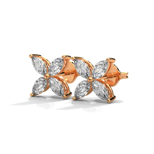Floral Radiance Marquise Lab Grown Diamond Gold Stud Earrings