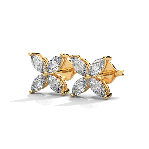 Floral Radiance Marquise Lab Grown Diamond Gold Stud Earrings