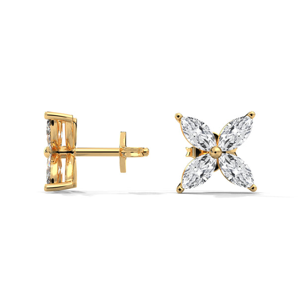 Floral Radiance Marquise Lab Grown Diamond Gold Stud Earrings