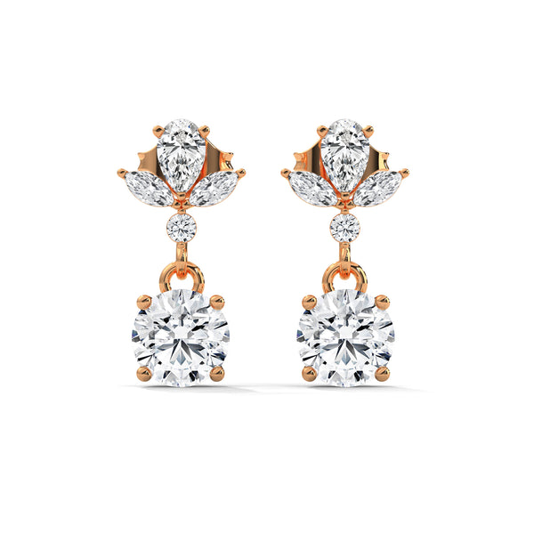 Petal Drop Elegance Lab Grown Diamond Gold Dangle Earrings