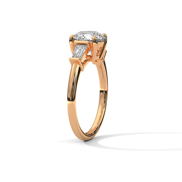 Round Center with Baguette Side Lab Grown Diamond Gold Ring