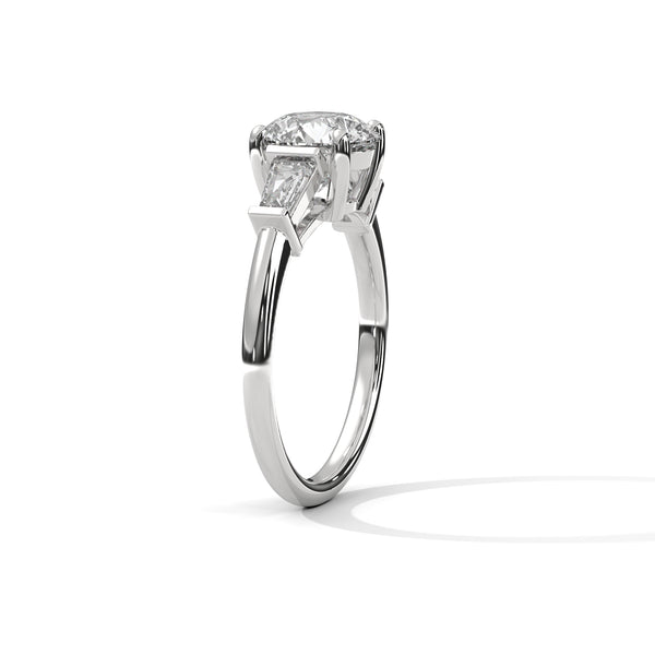 Round Center with Baguette Side Lab Grown Diamond Gold Ring