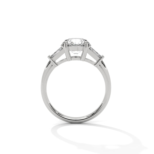 Round Center with Baguette Side Lab Grown Diamond Gold Ring