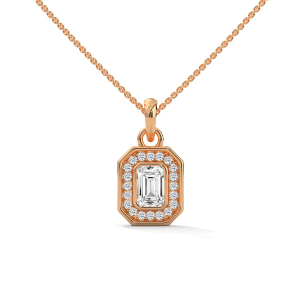 Lab Grown Emerald-Cut Diamond Gold Pendant Chain