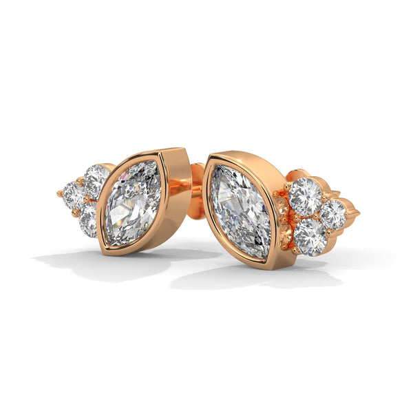 Leaf Whisper Marquise Lab Grown Diamond Gold Earrings