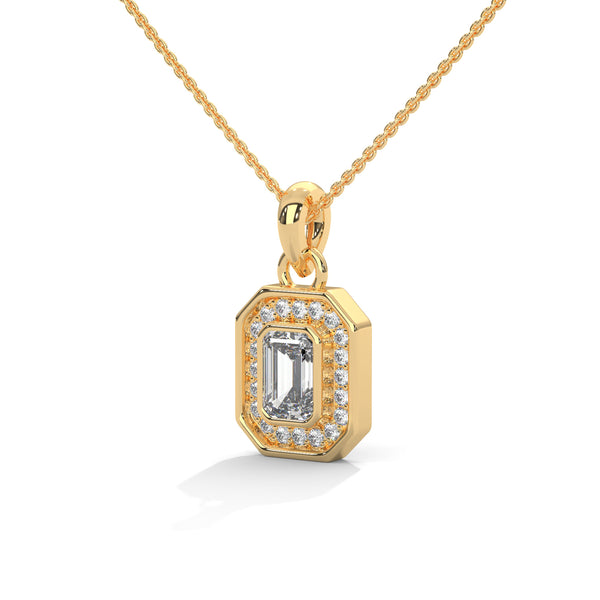 Lab Grown Emerald-Cut Diamond Gold Pendant Chain