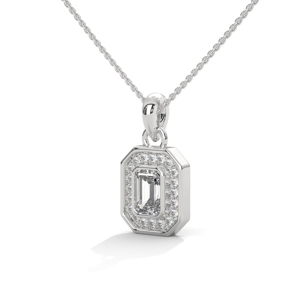 Lab Grown Emerald-Cut Diamond Gold Pendant Chain
