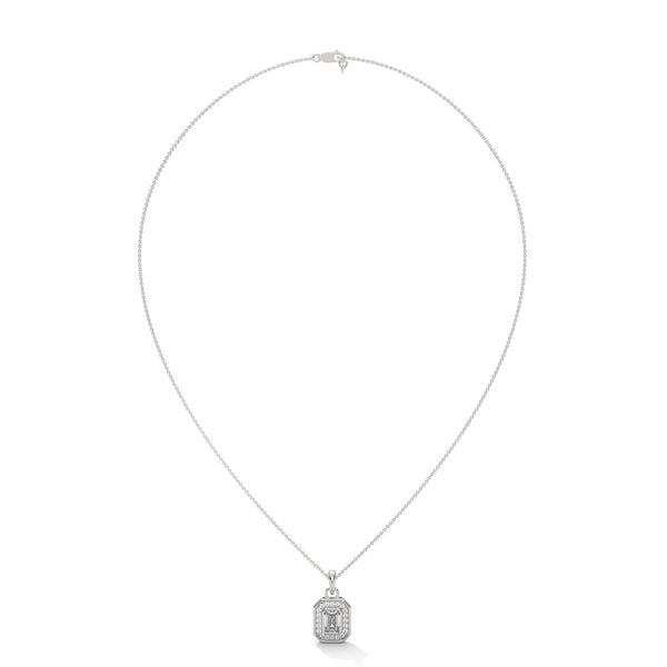 Lab Grown Emerald-Cut Diamond Gold Pendant Chain