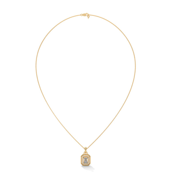 Lab Grown Emerald-Cut Diamond Gold Pendant Chain