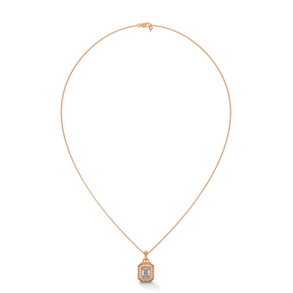 Lab Grown Emerald-Cut Diamond Gold Pendant Chain