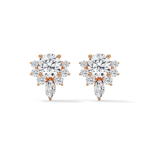 Blooming flower Lab Grown Diamond Floral Gold Earrings
