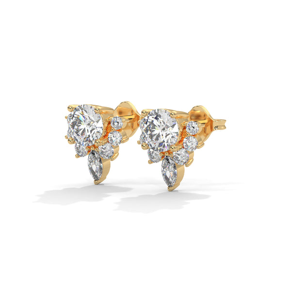 Blooming flower Lab Grown Diamond Floral Gold Earrings