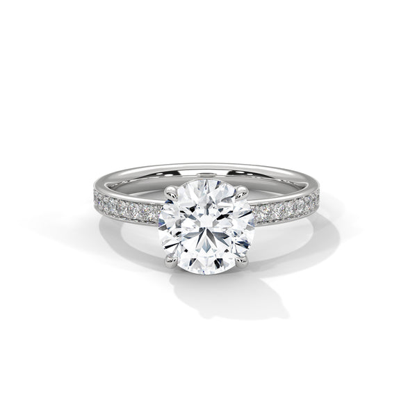 Four-Prong Cathedral Set Round Pave Lab Grown Diamond Gold Ring