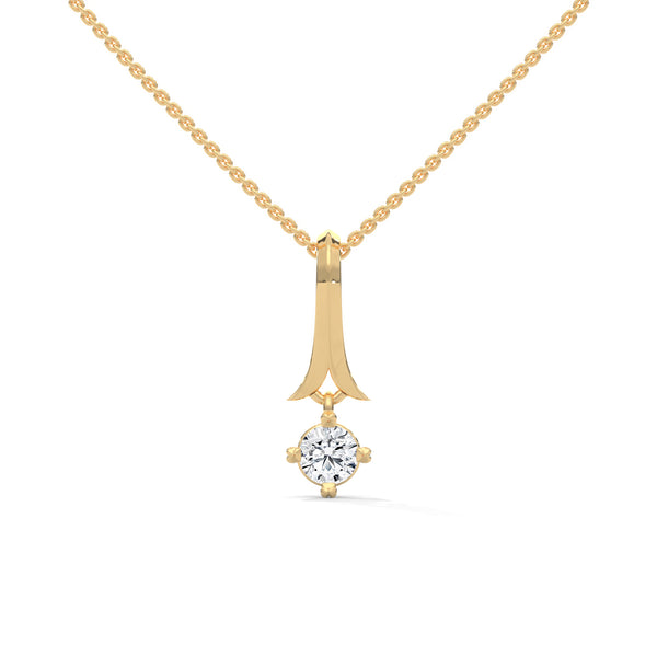 An elegant tribute to timeless style, the Golden Grace Solitaire Pendant highlights a brilliant diamond beneath a flowing gold ribbon-inspired bail.