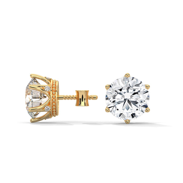 Crown Radiance: Lab Grown Diamond Halo Gold Stud Earrings