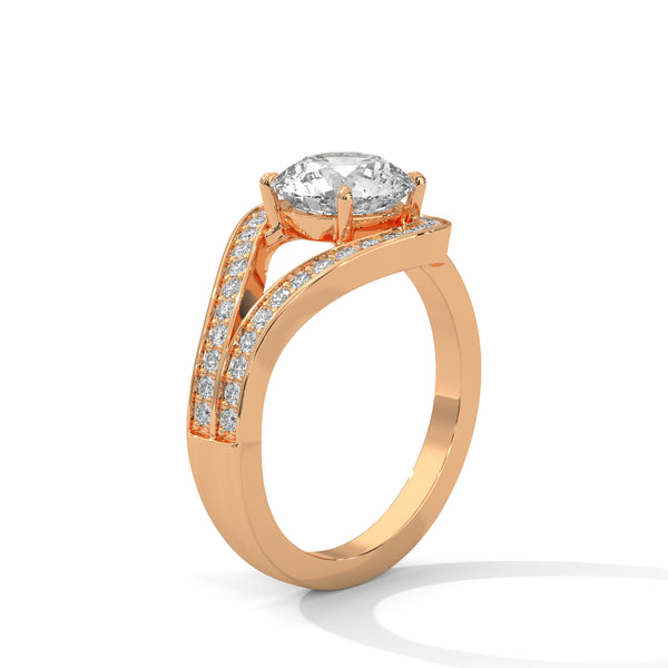 “Round-cut diamond split-halo ring in yellowgold—brilliant sparkle, unique design, andluxurious elegance crafted for bold,unforgettable love.”