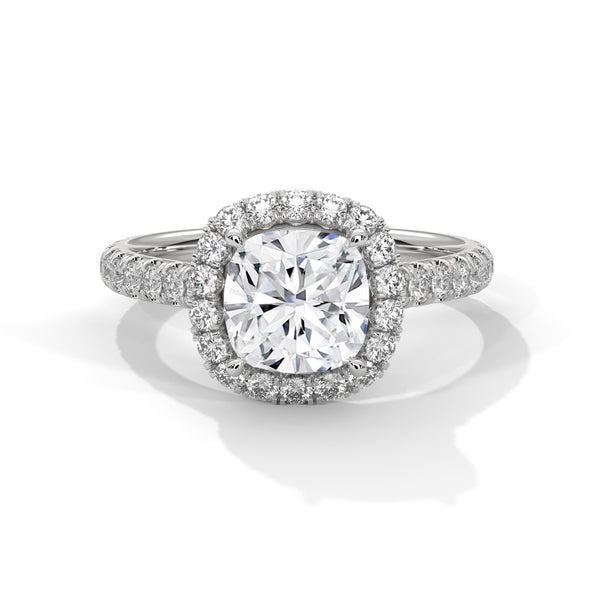 Cushion Cut Pave Set Lab Grown Diamond Gold Ring