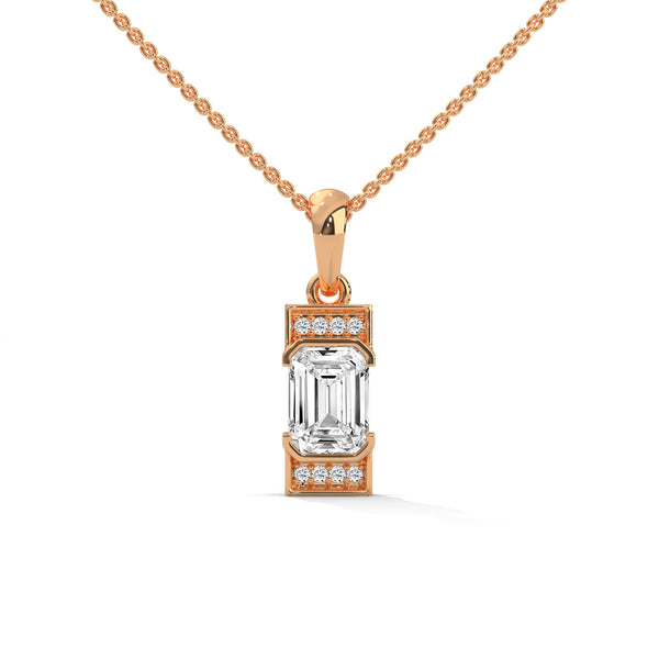 Emerald cut Lab Grown Diamond Gold Pendant Chain