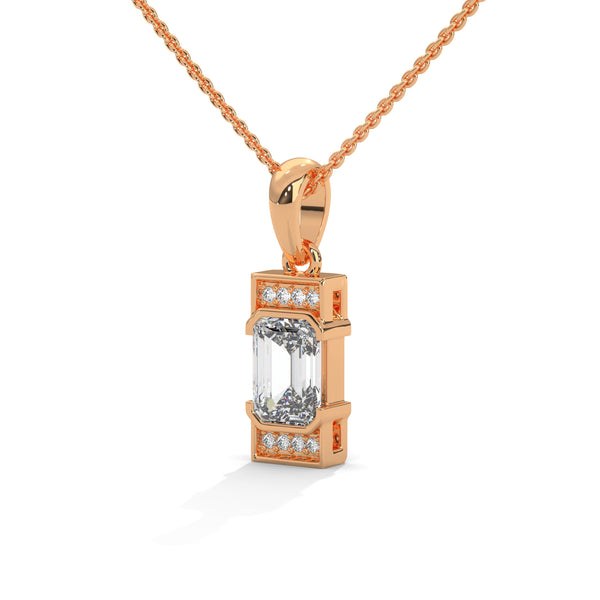 Emerald cut Lab Grown Diamond Gold Pendant Chain