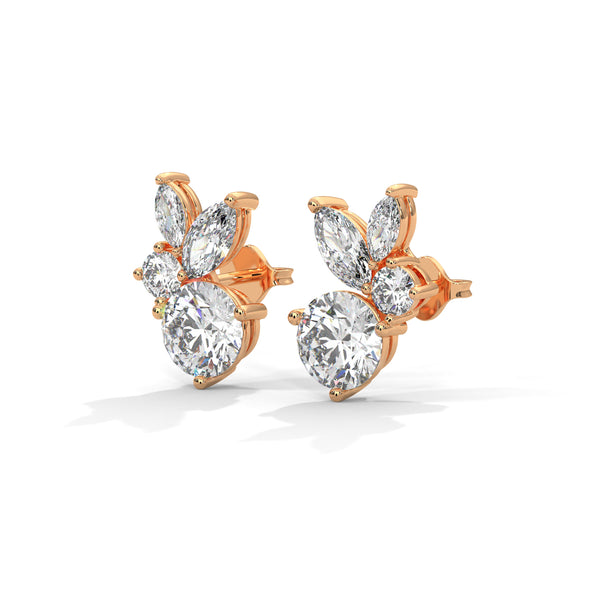 Eternal Petal Marquise & Round Lab Grown Diamond Gold Earrings