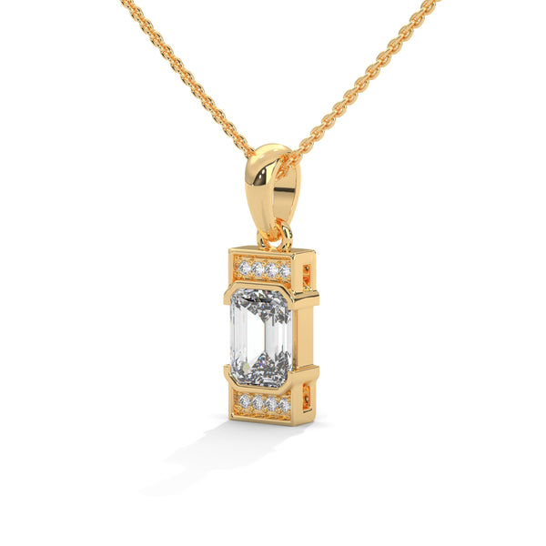 Emerald cut Lab Grown Diamond Gold Pendant Chain