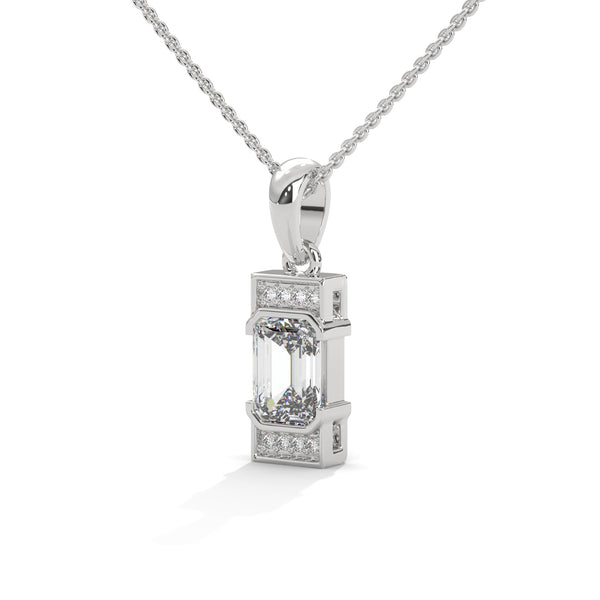 Emerald cut Lab Grown Diamond Gold Pendant Chain