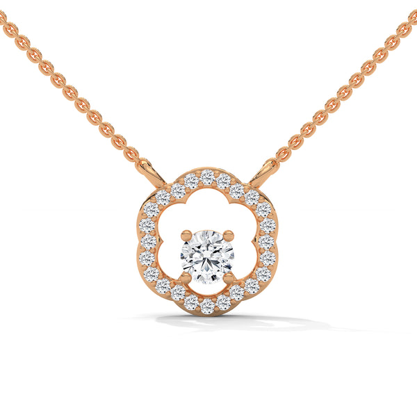 Round cut Lab Grown Diamond Floral Gold Pendant Chain