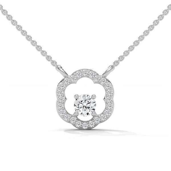 Round cut Lab Grown Diamond Floral Gold Pendant Chain