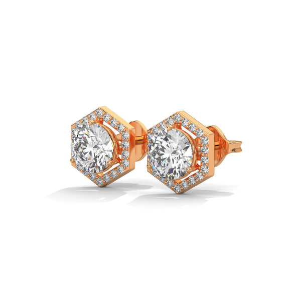 Hexa Halo Lab Grown Diamond Gold Earrings