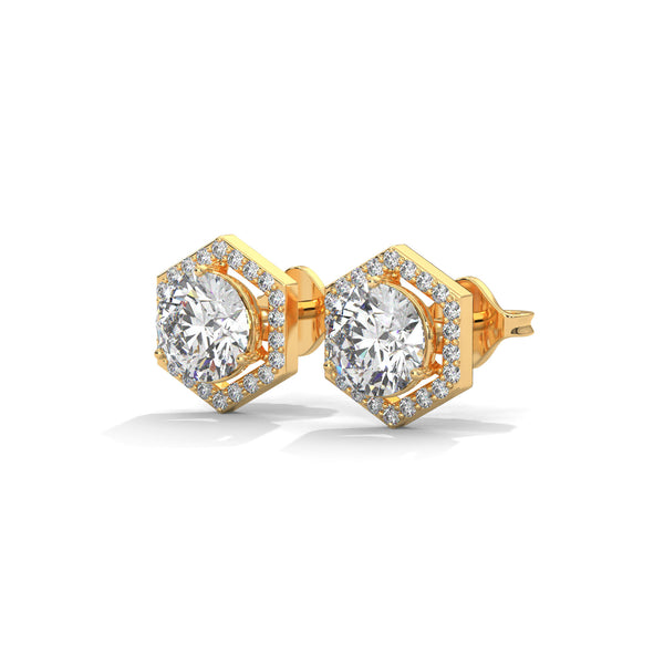 Hexa Halo Lab Grown Diamond Gold Earrings