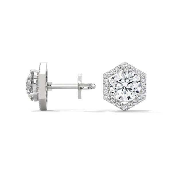 Hexa Halo Lab Grown Diamond Gold Earrings