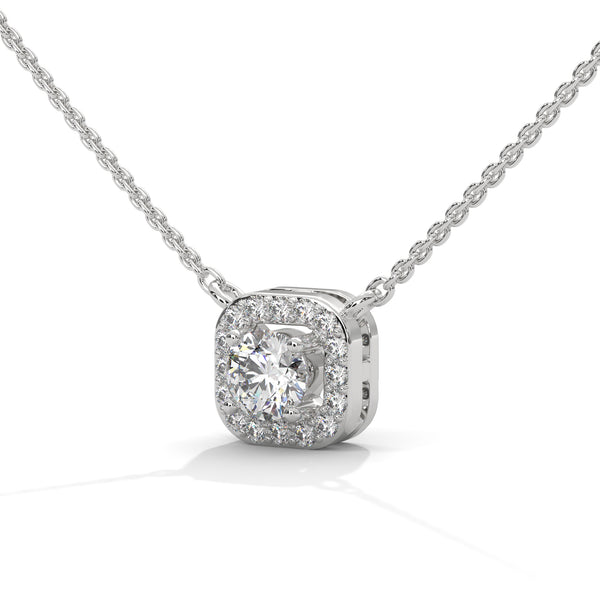 Timeless Halo Lab Grown Diamond Cushion Gold Pendant Chain