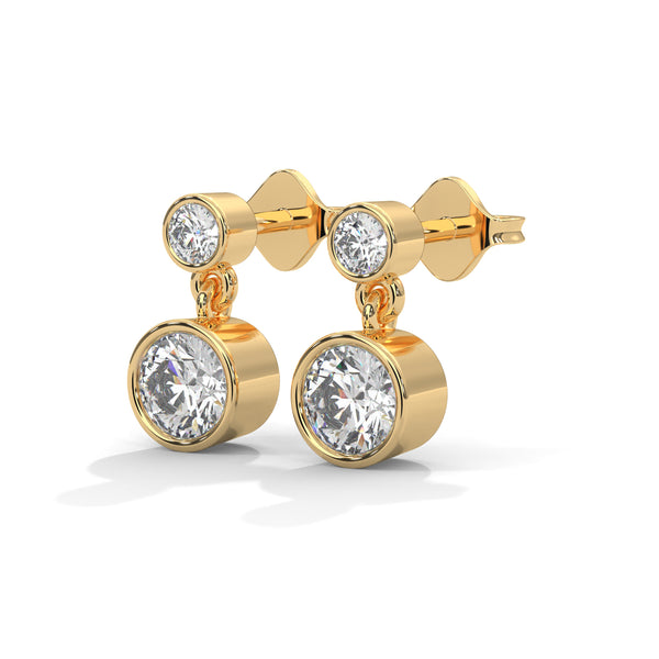 Bezel Set Lab Grown Diamond Gold Drop Earrings