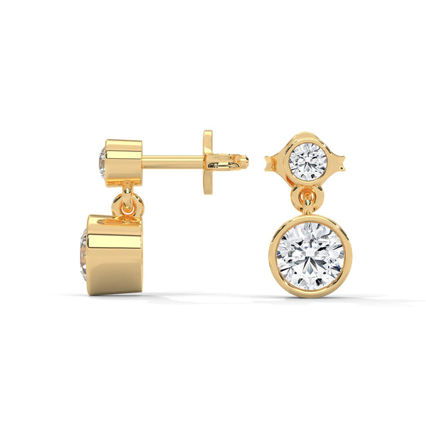 Bezel Set Lab Grown Diamond Gold Drop Earrings