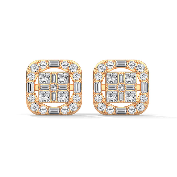 Regal Radiance Geometric Lab Grown Diamond Gold Earrings