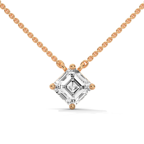 Asscher Cut Lab Grown Diamond Gold Pendant Chain