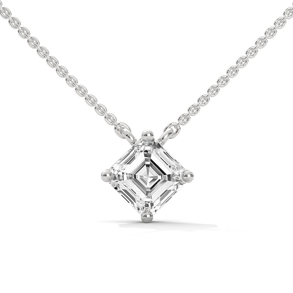 Asscher Cut Lab Grown Diamond Gold Pendant Chain