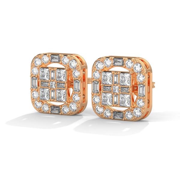 Regal Radiance Geometric Lab Grown Diamond Gold Earrings