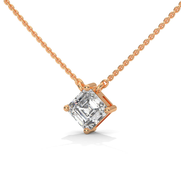 Asscher Cut Lab Grown Diamond Gold Pendant Chain