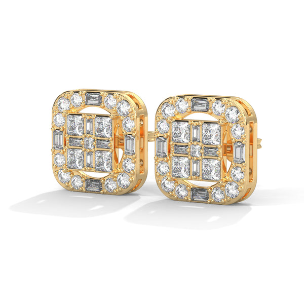 Regal Radiance Geometric Lab Grown Diamond Gold Earrings