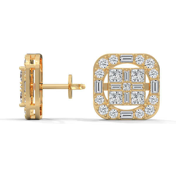 Regal Radiance Geometric Lab Grown Diamond Gold Earrings